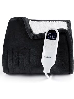 Bedsure Electric Blanket in Black Plush/White Sherpa 48" x 59"
